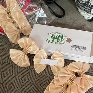 Satin ribbon bows with rhinestone- Champagne Peach crafts gift
